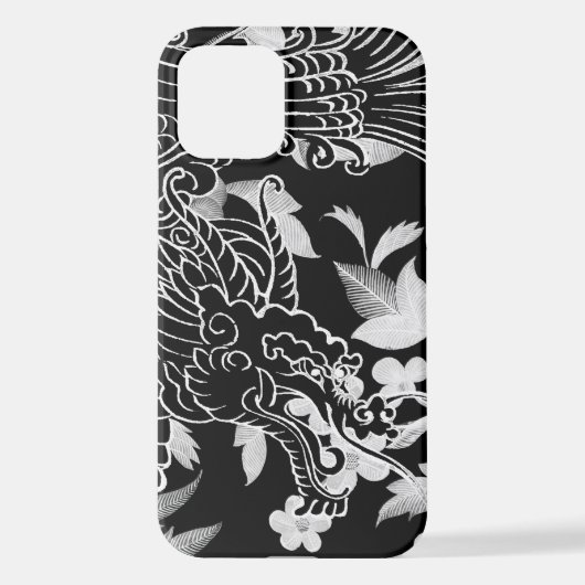 Asiatischer Drache - Black on Black Floral iPhone  Hülle (Rückseite)