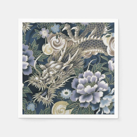 Asiatischer Drache Blumenmuster Napkins Serviette (Vorderseite)