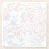 Asiatischer Drache - Rot und Weiß auf blauer Flora Glasuntersetzer (Rückseite)