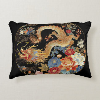 Asiatischer Drache und Blume Dekokissen