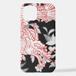 Asiatischer Drache - White on Black Floral iPhone iPhone 12 Hülle