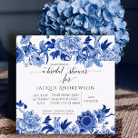 Asiatischer Einfluss Blau-Weiß-Brautparty Einladung<br><div class="desc">BRIDAL SHOWER INVITATION mit quadratischem Format. Das handgemalte Acryl Aquarell-Design mit Chinoiserie-Blume und Blatt-Ränder oben und unten, die das weiße, innere Rand zu Rand Rechteck leicht überlagern (Sie können eine Hintergrundfarbe hinzufügen, die durch den oberen und unteren Rand zeigt, wenn Sie wollen). Bridal Dusche Einladung Suite mit Papier Party Waren...</div>