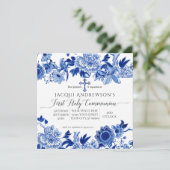 Asiatischer Einfluss Blaue Weiße Blüte Erste Kommu Einladung (Stehend Vorderseite)