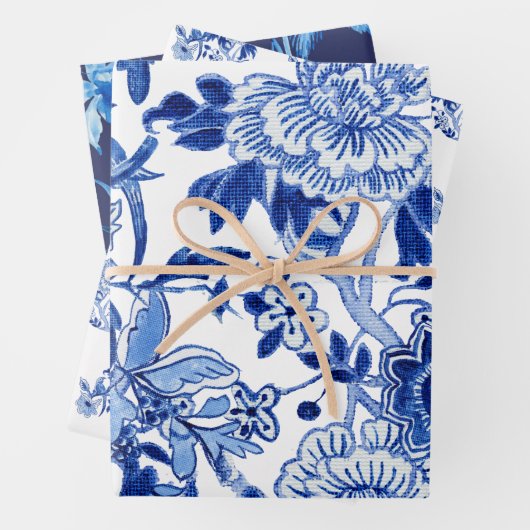 Asiatischer Einfluss Chinoiserie Navy Blue White F Geschenkpapier Set (Beispiel)