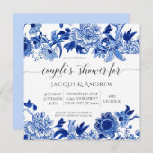 Asiatischer Einfluss Licht blauer Blumenpaare Dusc Einladung (Vorne/Hinten)