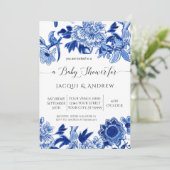 Asiatischer Einfluss Licht blauer Blumenpaare Dusc Einladung (Stehend Vorderseite)