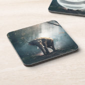 Asiatischer Elefant in einem sonnenbeleuchteten Wa Getränkeuntersetzer (Linke Seite)