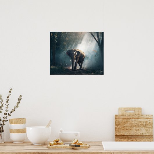 Asiatischer Elefant in einem sonnenbeleuchteten Wa Poster (Küche)