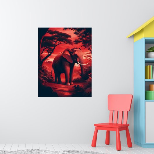 Asiatischer Elefant in Waldrot Poster (Kinderzimmer 1)