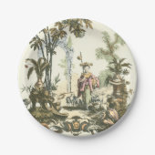 Asiatischer Garten mit Frau und Tieren Pappteller (Vorderseite)