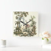 Asiatischer Garten mit Frauen und Tieren Quadratische Wanduhr (Zuhause)