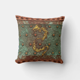 Asiatischer Golddrache auf korrodiertem Metallkiss Kissen