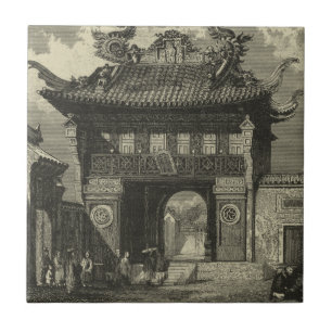 Asiatischer Kaisertempel in Schwarz und Weiß Fliese
