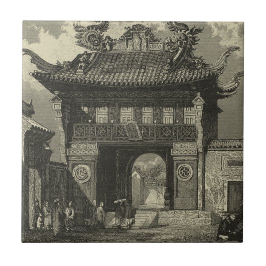 Asiatischer Kaisertempel in Schwarz und Weiß Fliese (Vorderseite)