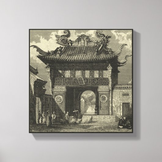 Asiatischer Kaisertempel in Schwarz und Weiß Leinwanddruck (Vorderseite)