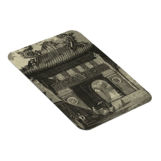 Asiatischer Kaisertempel in Schwarz und Weiß Magnet (Rechte Seite)