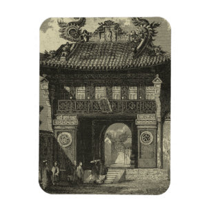 Asiatischer Kaisertempel in Schwarz und Weiß Magnet