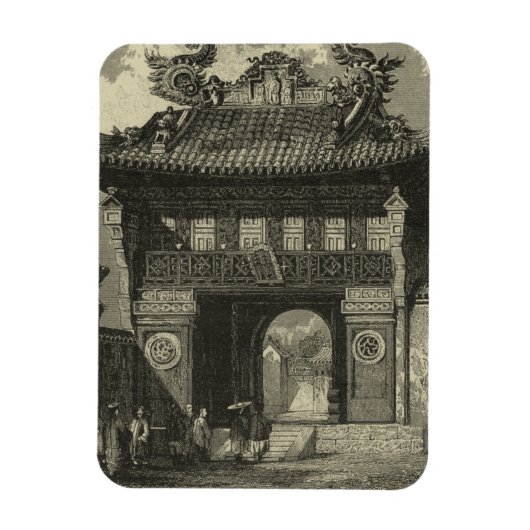 Asiatischer Kaisertempel in Schwarz und Weiß Magnet (Vertikal)