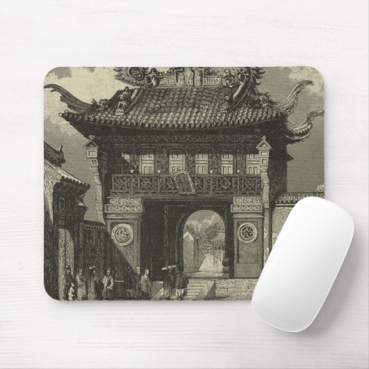Asiatischer Kaisertempel in Schwarz und Weiß Mousepad (Mit Mouse)
