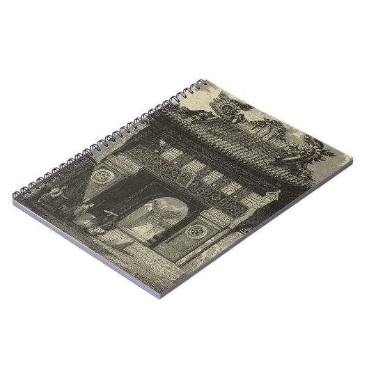 Asiatischer Kaisertempel in Schwarz und Weiß Notizblock (Linke Seite)