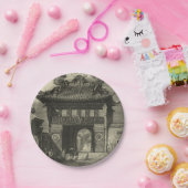 Asiatischer Kaisertempel in Schwarz und Weiß Pappteller (Party)