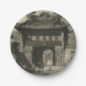 Asiatischer Kaisertempel in Schwarz und Weiß Pappteller (Vorderseite)
