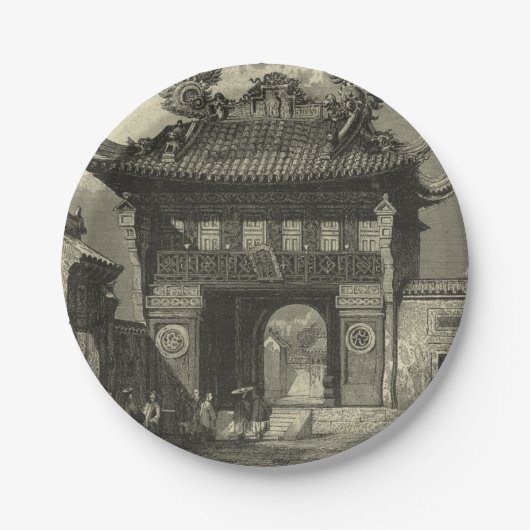 Asiatischer Kaisertempel in Schwarz und Weiß Pappteller (Vorderseite)