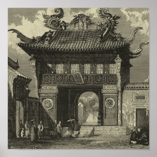 Asiatischer Kaisertempel in Schwarz und Weiß Poster (Vorne)
