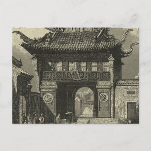 Asiatischer Kaisertempel in Schwarz und Weiß Postkarte (Vorderseite)