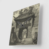 Asiatischer Kaisertempel in Schwarz und Weiß Quadratische Wanduhr (Winkel)