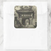 Asiatischer Kaisertempel in Schwarz und Weiß Quadratischer Aufkleber (Tasche)