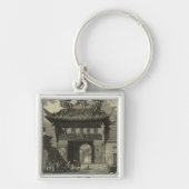 Asiatischer Kaisertempel in Schwarz und Weiß Schlüsselanhänger (Vorne)