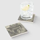 Asiatischer Kaisertempel in Schwarz und Weiß Steinuntersetzer (Seitenansicht)