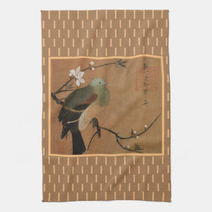 Asiatischer Kunsttaube auf Kirschbaumzweig Geschirrtuch