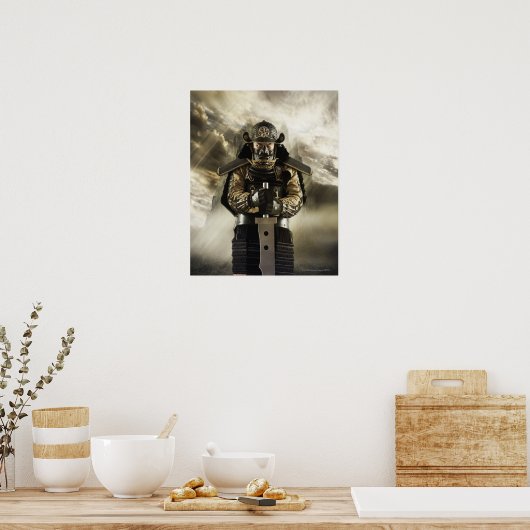 Asiatischer Mann mit Samurai-Rüstung Poster (Küche)