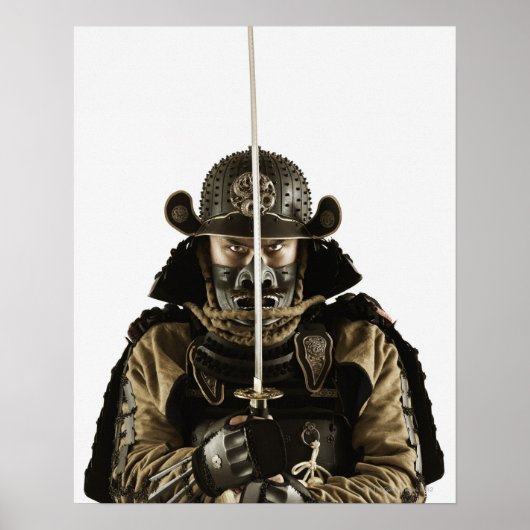 Asiatischer Mann mit Samurai-Rüstung Poster (Vorne)