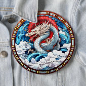 Asiatischer Mythischer Drache in Rot und Blau Button (Beispiel)