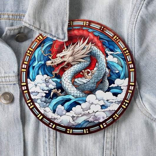 Asiatischer Mythischer Drache in Rot und Blau Button (Beispiel)