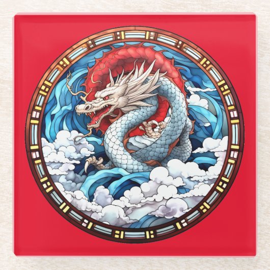 Asiatischer Mythischer Drache in Rot und Blau Glasuntersetzer (Vorderseite)