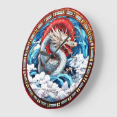 Asiatischer Mythischer Drache in Rot und Blau Große Wanduhr (Winkel)