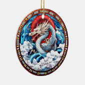 Asiatischer Mythischer Drache in Rot und Blau Keramik Ornament (Rechts)