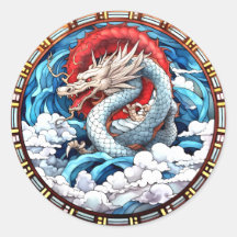 Asiatischer Mythischer Drache in Rot und Blau