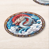 Asiatischer Mythischer Drache in Rot und Blau Runder Pappuntersetzer (Angewinkelt)
