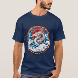 Asiatischer Mythischer Drache in Rot und Blau T-Shirt