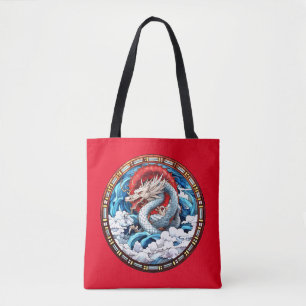 Asiatischer Mythischer Drache in Rot und Blau Tasche