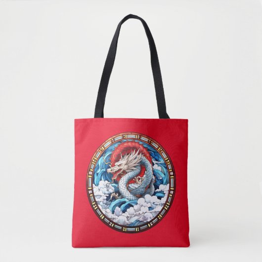 Asiatischer Mythischer Drache in Rot und Blau Tasche (Vorderseite)