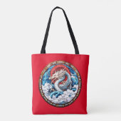 Asiatischer Mythischer Drache in Rot und Blau Tasche (Rückseite)
