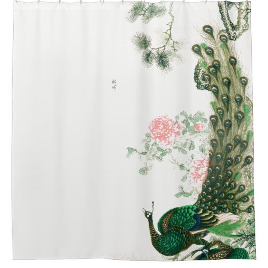 Asiatischer Pfau-Vogel-Tier-Blumen-Duschvorhang Duschvorhang (Vorderseite)