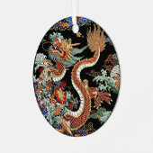 Asiatischer Roter Drache und Wellen Ornament Aus Metall (Vorderseite links)