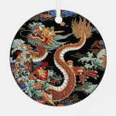 Asiatischer Roter Drache und Wellen Ornament Aus Metall (Rückseite)